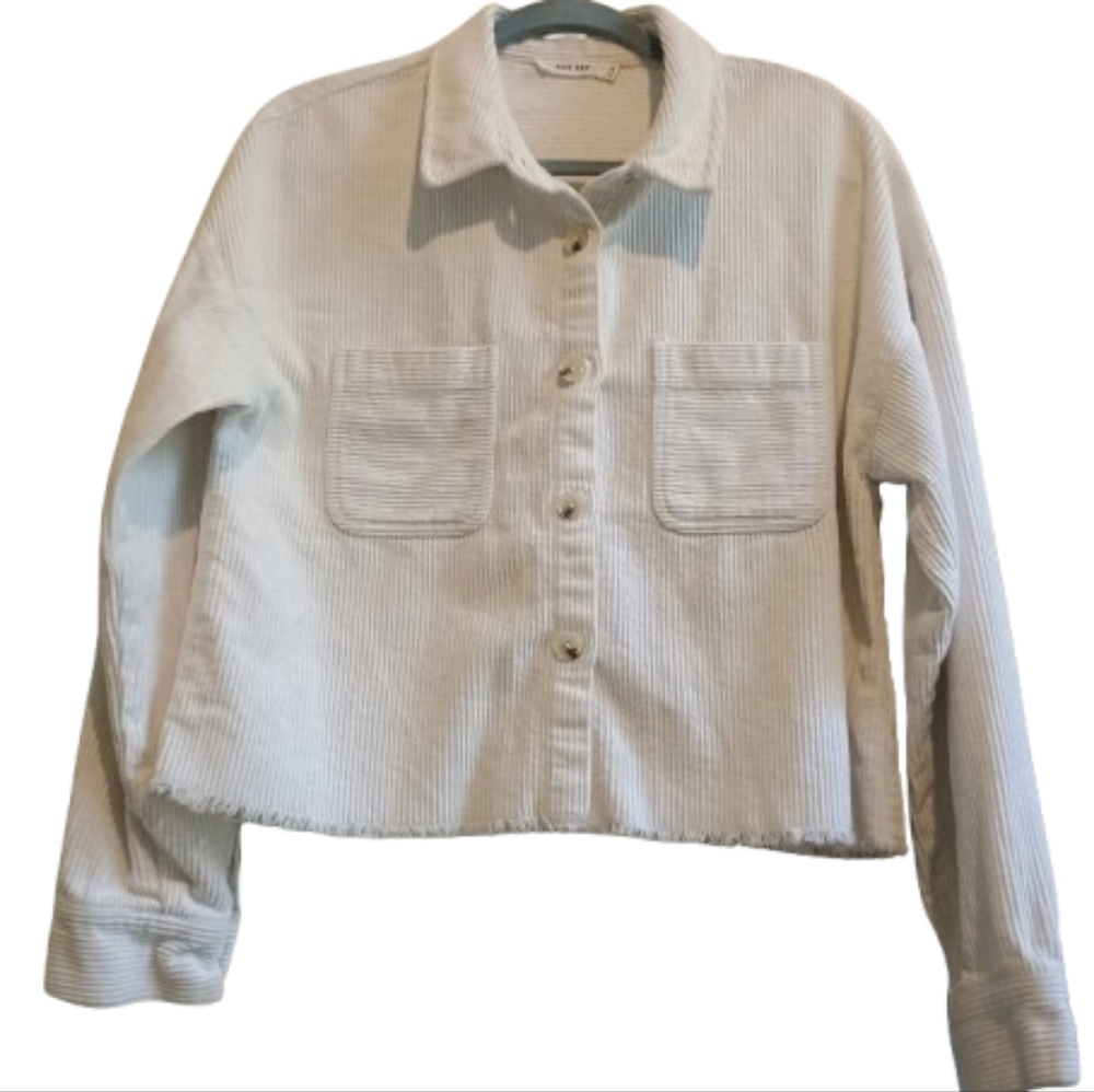 Mod Ref Women’s Size M Corduroy Button Front Cropped Jacket Shirt Shacket Off...